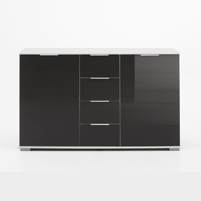 Commode 2 portes 4 tiroirs 130x41x83 cm noir brillant et blanc - GHAO