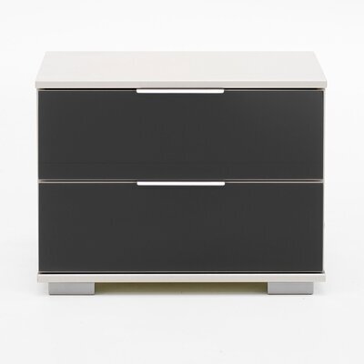 Chevet 2 tiroirs 52x38x40cm noir brillant et blanc - GHAO