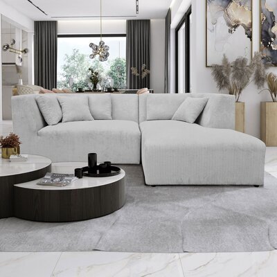 Canapé d'angle à droite 244 cm en velours côtelé gris clair - PENNY