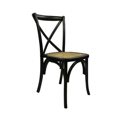 Chaise bistrot 48x45x90 cm en acajou noir et rotin naturel