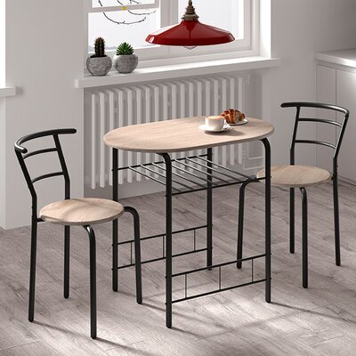 Ensemble table 80x53x74 cm et 2 chaises noir et naturel