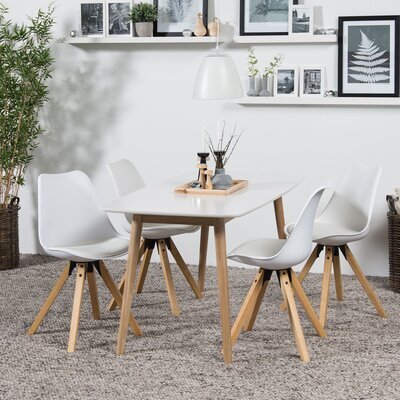 Table à manger 150x80x75,5 cm décor blanc et naturel - NAWEL