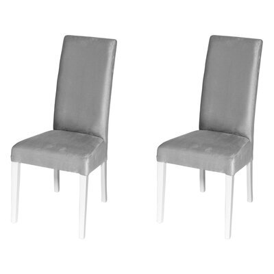 Lot de 2 chaises repas 47x64x102 cm en tissu gris et pieds blancs