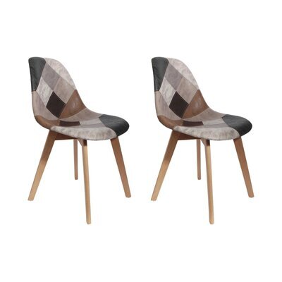 Lot de 2 chaises repas 46x55x85 cm en tissu patchwork marron