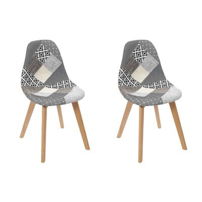 Lot de 2 chaises repas 57,8x47x86,5 cm en tissu patchwork gris et blanc