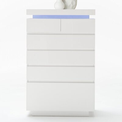 Commode 6 tiroirs blanc brillant avec LED multicolore - TYGO