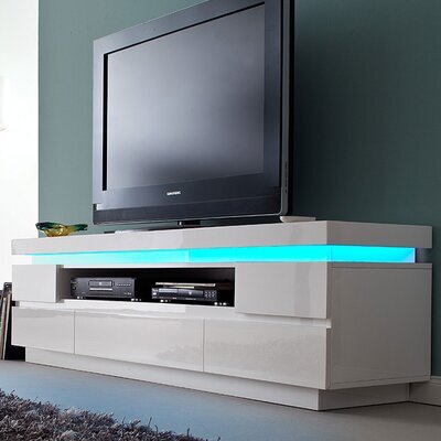 Meuble TV 5 tiroirs blanc brillant avec LED multicolore - TYGO