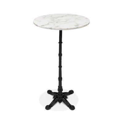 Table de bar bistrot 60x60x113,3 cm en pierre blanche et fonte noire