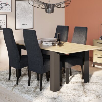 Table à manger extensible 160/200 cm décor chêne et noir - HAMI