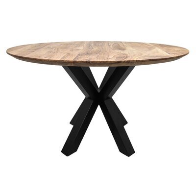 Table à manger 130x130 cm en acacia et métal naturel et noir