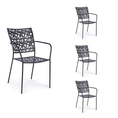 Lot de 4 fauteuils de jardin 54x55x89 cm en métal anthracite - BELIKA