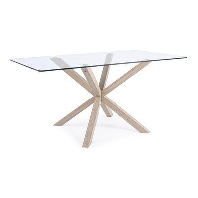 Table à manger 160x90x76 cm en verre et acier effet bois - KROMI