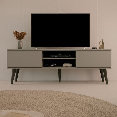 Meuble TV 2 portes 160x35x55,2 cm gris et noir - CISKO