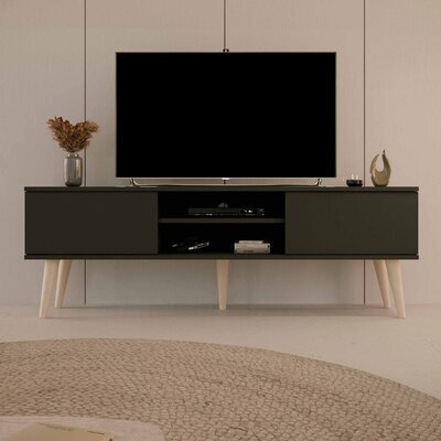 Meuble TV 2 portes 160x35x55,2 cm noir et naturel - CISKO