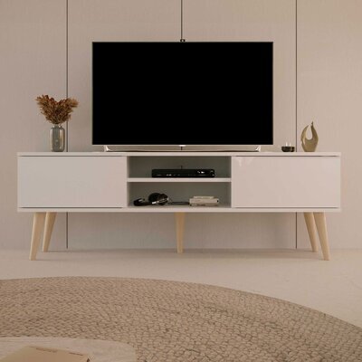 Meuble TV 2 portes 160x35x55,2 cm blanc et naturel - CISKO
