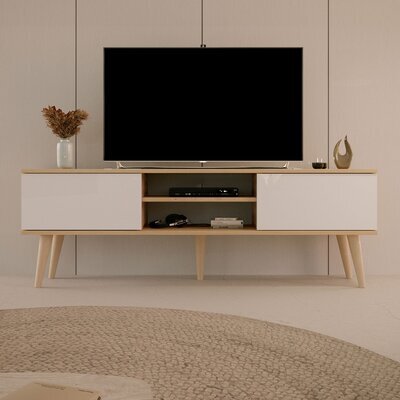 Meuble TV 2 portes 160x35x55,2 cm blanc et chêne - CISKO