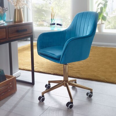 Chaise de bureau à roulettes 54x42x85/105 cm en velours bleu