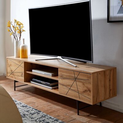 Meuble TV 2 portes 160x40x45 cm décor chêne et pieds en fer