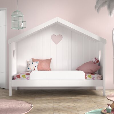 Lit cabane avec barrière de lit 90x200 cm en pin blanc - KAREV
