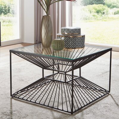 Table basse design carrée 55x55x36 cm en verre et fer noir