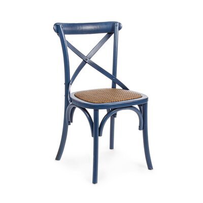 Chaise bistrot 50,5x52x87 cm en bois bleu et rotin naturel - KNEI