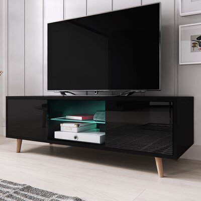 Meuble TV 2 portes 140x42x45 cm noir avec LED - MUNEO