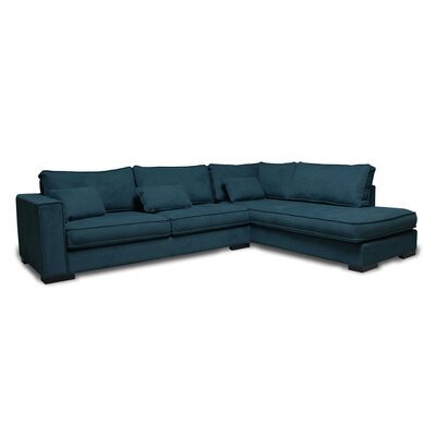 Canapé d'angle à gauche 5 places 303 cm en tissu bleu foncé - AKORD
