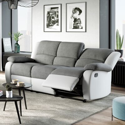 Canapés de relaxation manuel 3+2 places en gris et PU blanc - VALIA