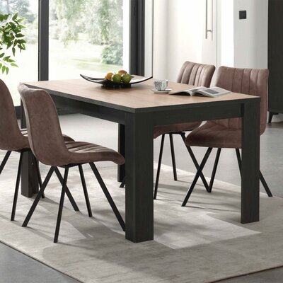 Ensemble table 160 cm décor chêne et gris et 4 chaises taupes - HAIDI