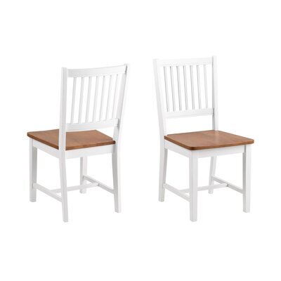 Lot de 2 chaises repas 43x50,5x89 cm en hévéa blanc et naturel