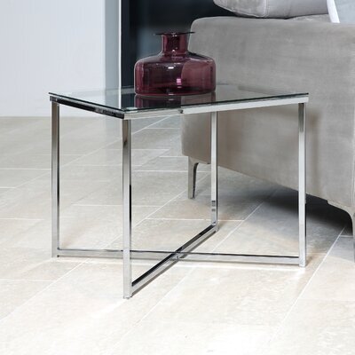 Table d'appoint carrée 50x50x45 cm en verre et métal chromé