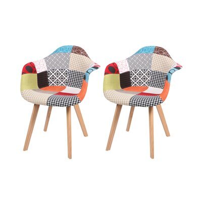 Lot de 2 fauteuils repas 63x63x81 cm en tissu patchwork multicolore