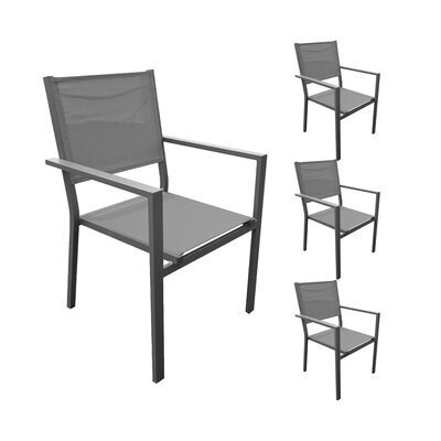 Lot de 4 fauteuils en aluminium et textilène coloris gris