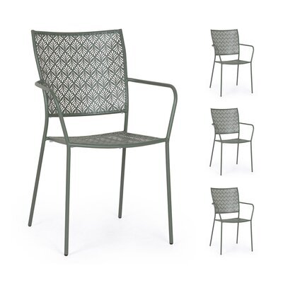 Lot de 4 chaises de jardin empilables en acier vert olive - BEATRIX