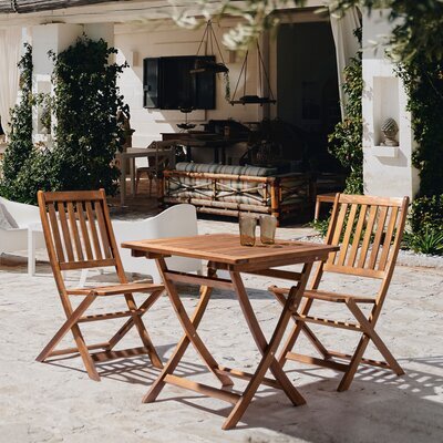 Ensemble table de jardin 70 cm et 2 chaises en acacia huilé - INES