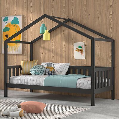 Lit cabane 90x200 cm en pin anthracite - ROODY