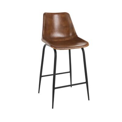Chaise de bar 48x45x100 cm en cuir marron et fer noir