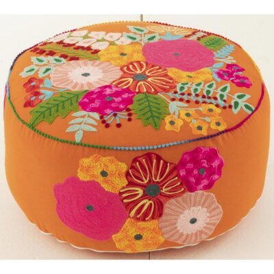 Pouf rond avec broderies fleurs 50x50x10 en tissu orange - FLOWER