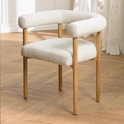 Chaise 68x57x71 cm en tissu chenille blanc et bois naturel - FOLIO