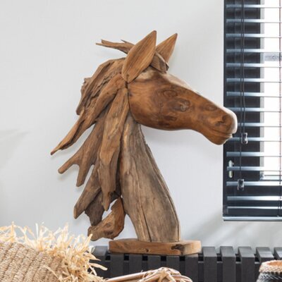 Objet décor forme tête de cheval 49x17x63 cm en teck naturel