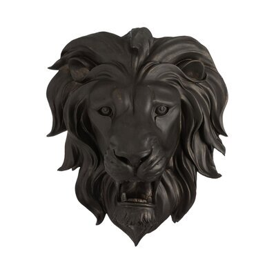 Objet déco tête de lion murale 26x42x49 cm en polyrésine noire
