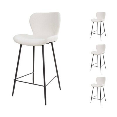 Lot de 4 chaises de bar 47x51x99 cm en tissu bouclette blanc - SORAYA