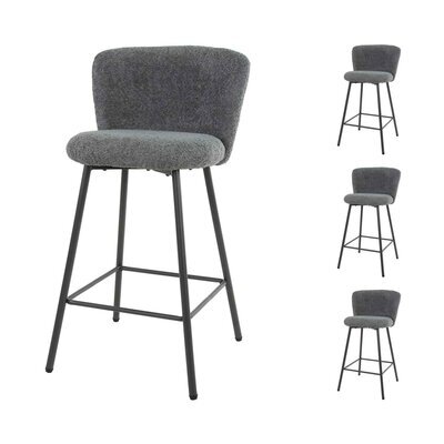 Lot de 4 chaises de bar 50x53x93 cm en tissu bouclette gris - CAIPY