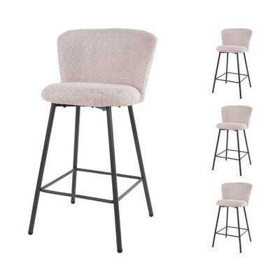 Lot de 4 chaises de bar 50x53x93 cm en tissu bouclette rose - CAIPY