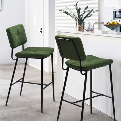 Lot de 2 chaises de bar 74 cm en tissu vert foncé - PIDEA
