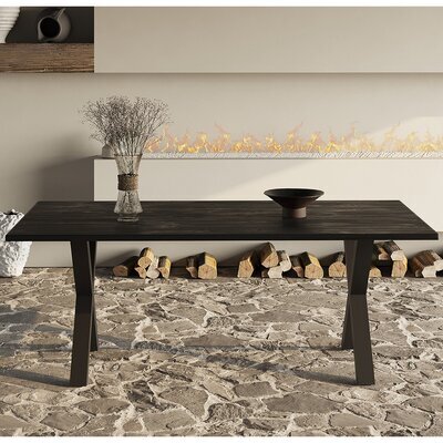Table à manger 200x100x76 cm en bois exotique noir et métal - EDELA