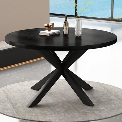 Table à manger ronde 130x76 cm en bois exotique noir- MAELIA