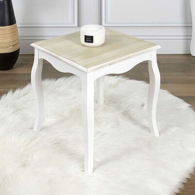 Table d'appoint carrée en bois de paulownia blanc et naturel