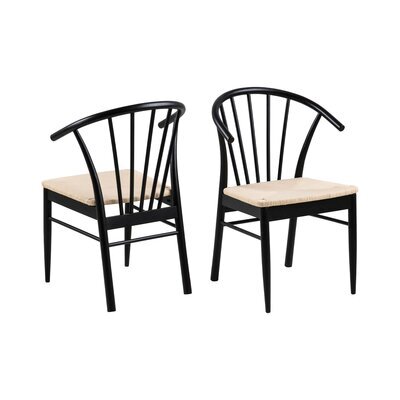 Lot de 2 chaises 54x54x83 cm assise tréssée et chêne laqué noir