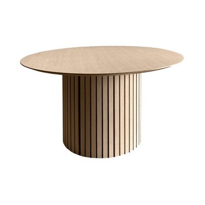Table à manger ronde 120x120x75 cm décor chêne blanchi - LINEY